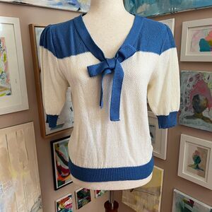 Vintage R&K Originals Blue White Sailor Tie Knit Sweater Nautical Size 10 Retro